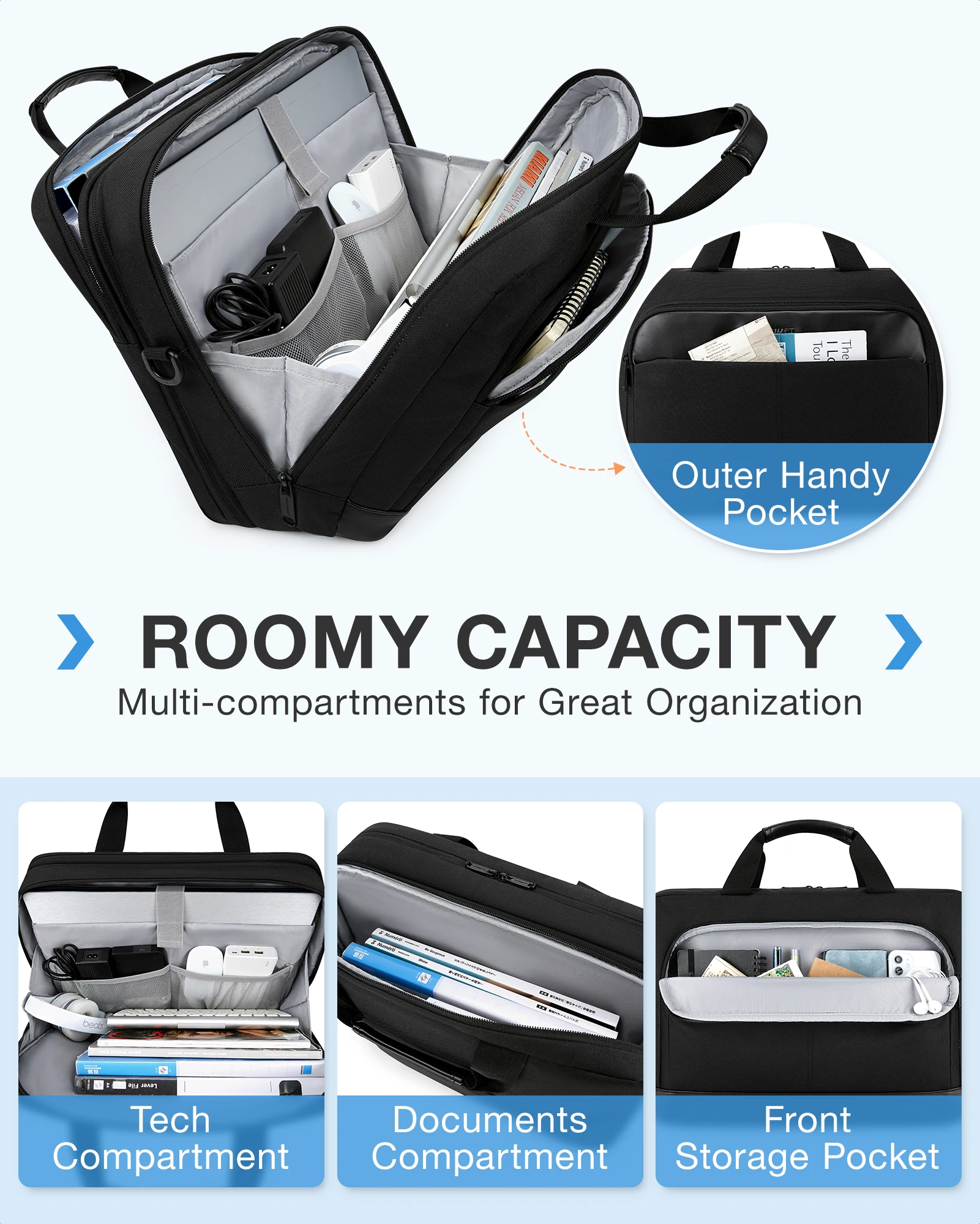 Bagsmart-bolsa de Transporte Ombro para Laptop Sleeve Case Pro 14 15.6 17 18 Polegadas Macbook Air Asus Lenovo Dell Huawei - Imagem 4