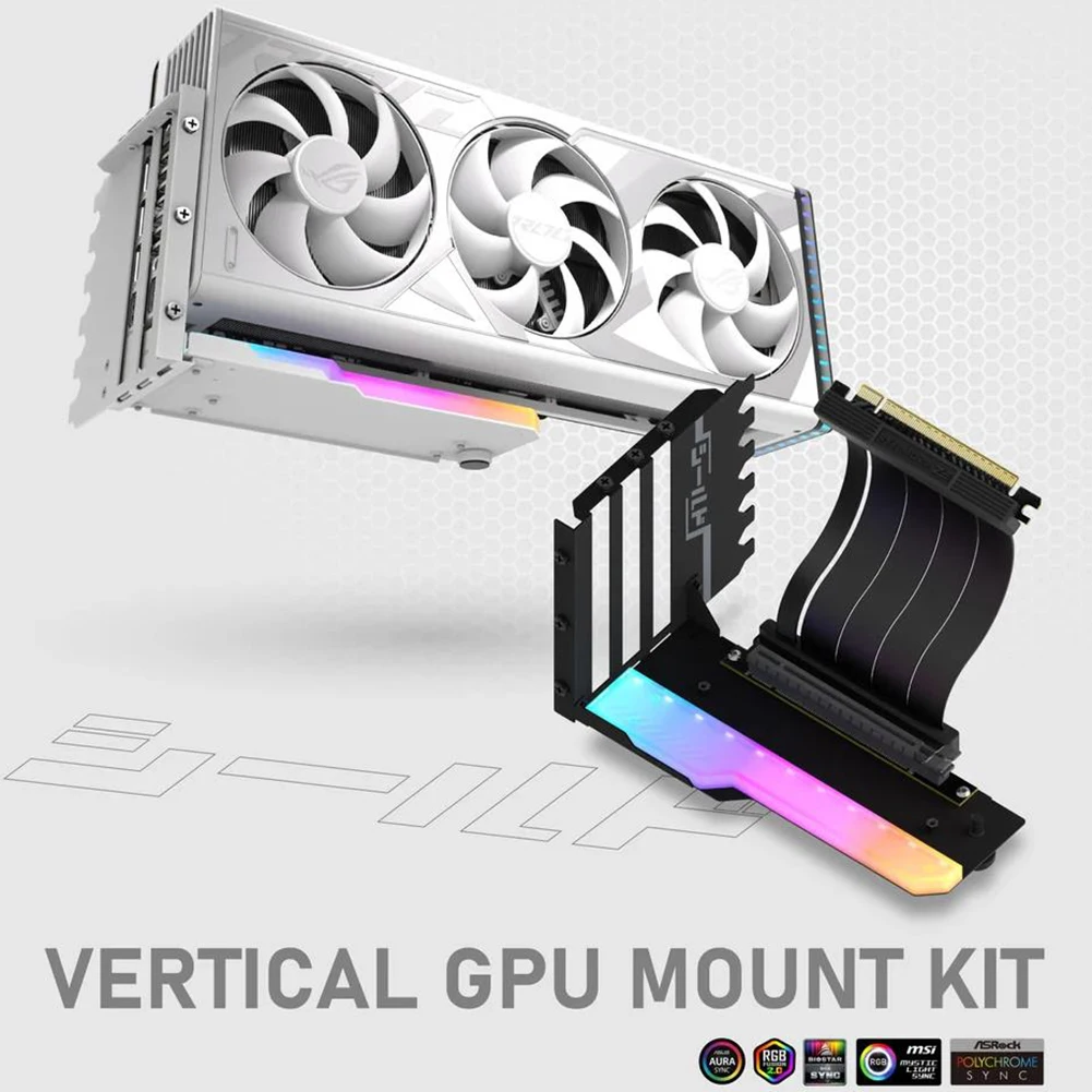 수직 GPU 장착 브래킷 수직 그래픽 카드홀더 키트, 15cm PCI-E 4.0 X16 라이저 케이블, PCI용 GPU 브래킷 홀더