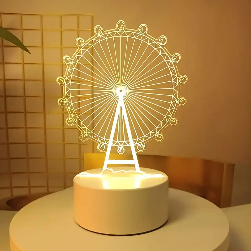

Bedroom LED Light Ferris Wheel Shaped Decorative Night Light For Home Decor 3D Acrylic Small Table Lamp Upholstery Holiday Gift