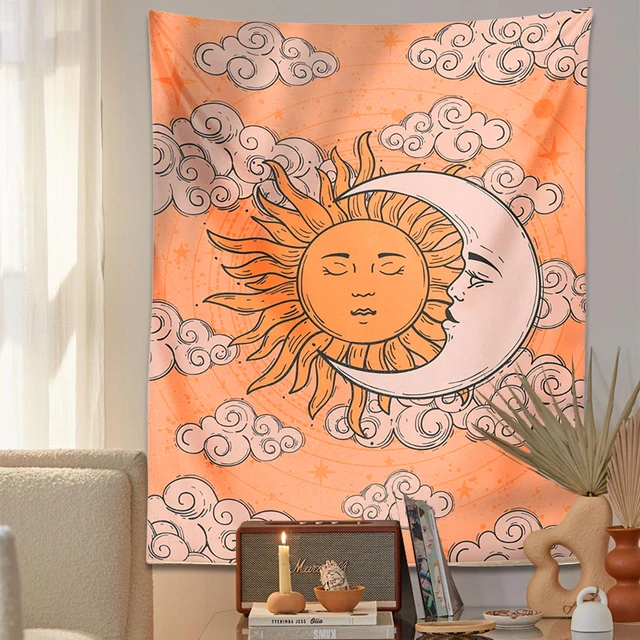 Retro Sun Moon Dekoráció Gobelin Pszichedelikus Égi 70 -Es Évek Szüret Boszorkány Istennő Nyomtatott Falfestmény Háttérrelények Otthoni - Image 4