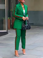 Freeacy 2025 New Women's Casual Blazer Side-striped Green Blazer Coat and High Waist Pants Female Commuter Clothes - Image 5