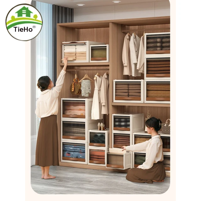 Large Capacity Folding Storage Bins Cabinet Household Portable Clothing  Storage Box Stackable Storage Shelf Organizers Furniture - AliExpress