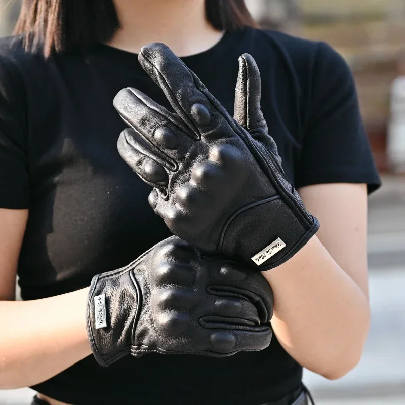 Motorcycle Gloves Summer Leather Motocross Gloves Men Women Retro Riding Motorcycle Protective Goat Leather Riding