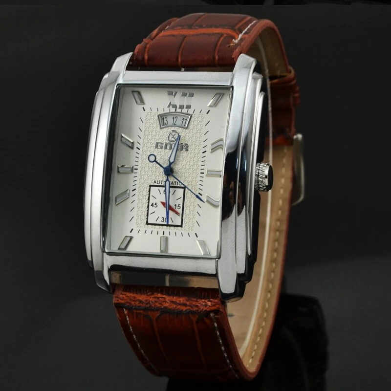 

Sdotter Fashion Rectangle Watches Men Automatic Watches Small Seconds Auto Date Mechanical Wristwatches Men Montre Homme Reloj H