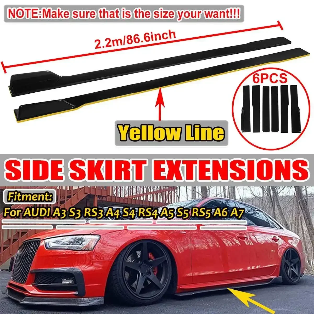 Gonna Laterale Auto 2.2M Per Estensioni Auto Labbro Universale Per Audi A3 A4 A5 A6 A7 A7 A8 Q3 Q5 Q7 Rs5 Rs6 Rs7 S3 S4 Tt Body Kit