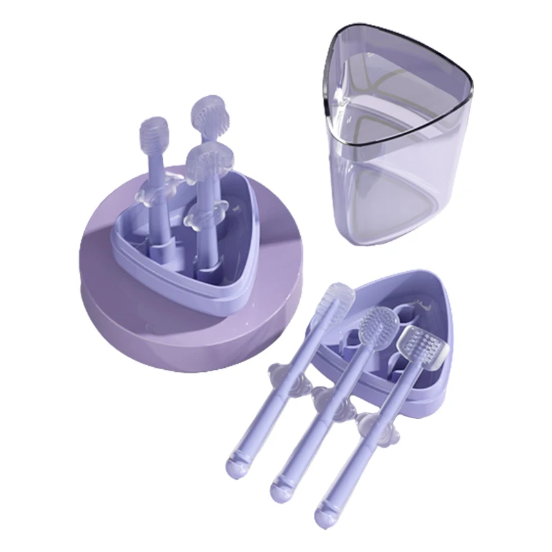 3PCS 0-18 Months Baby Toothbrush Silicone 3d All-Around Cleaning Tongue Brush Kids Training ToothBrush with Case for Oral Care