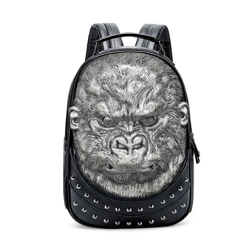 

New Cool Schoolbag Fashion 3D Embossed Gorilla Backpack Bags for Women unique Girls Rivet Personality Laptop bag mochila