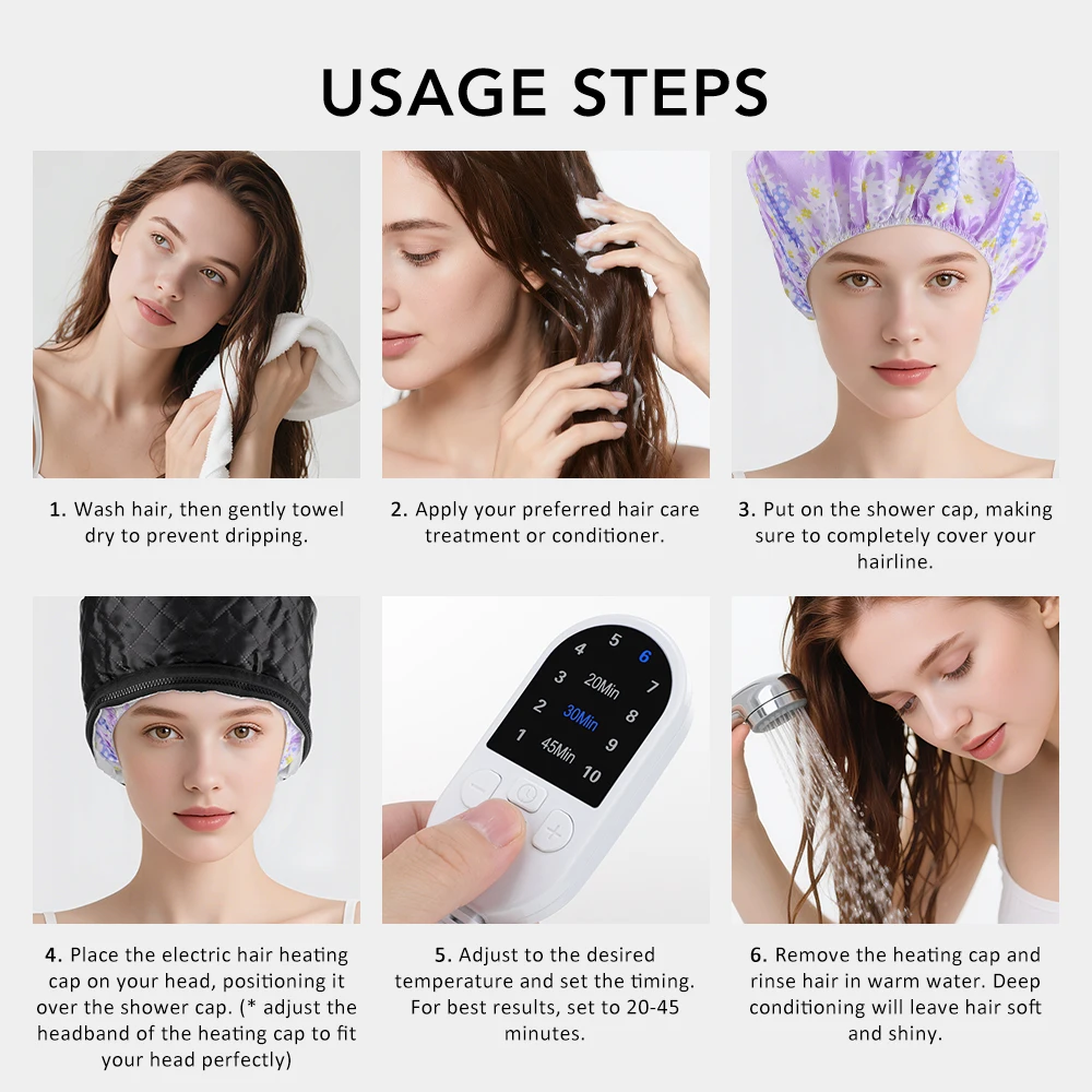 Black Polyester Thermal Hair Steamer Cap for Hair Care and Styling