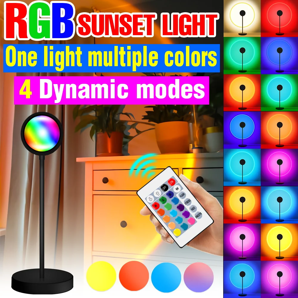 

LED Sunset Light USB Atmosphere Bedroom Night Lamp RGB Home Wall Decoration Neon Light Colors Photography Projection Lighting