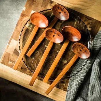 일본 나무 스푼, 주방 국자, 국수 스푼, 큰 라멘 스푼, 국수, 홉, 냄비 여과기, 식기, 4 개