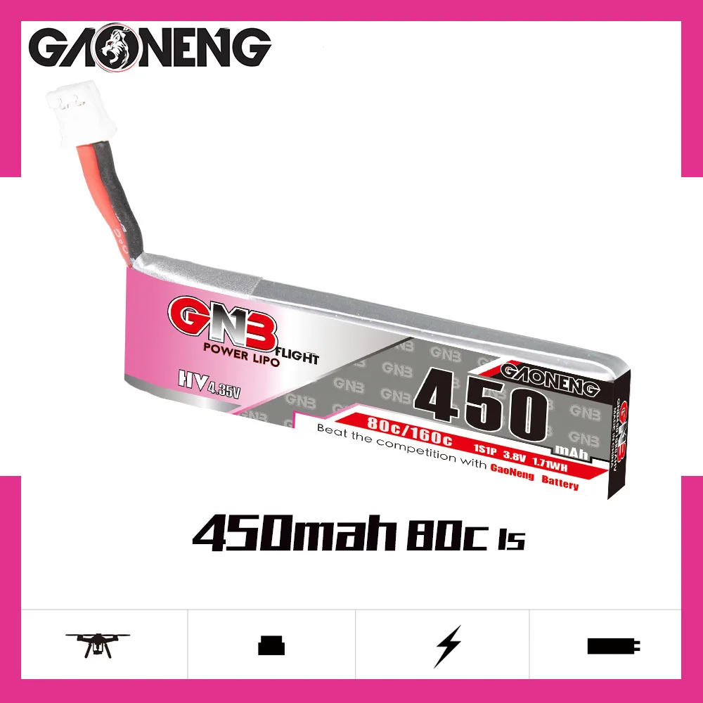 GNB HV 1S 3.8V 450mAh 80C/160C LiPo Battery For Racing Drone FPV Tiny7 Beta75S Emax Tinyhawk Snapper7 Quadcopter Model Parts 2