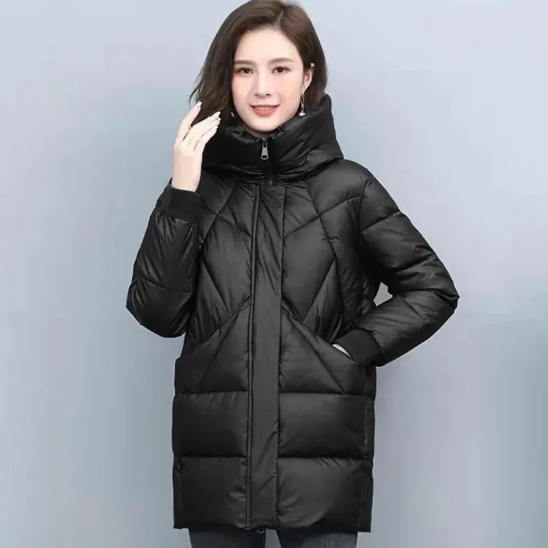 

Hooded Cotton Coat Women's Mid length 2022 Winter Fashion New Thickened Cotton Coat Large Korean Warm Cotton Coat