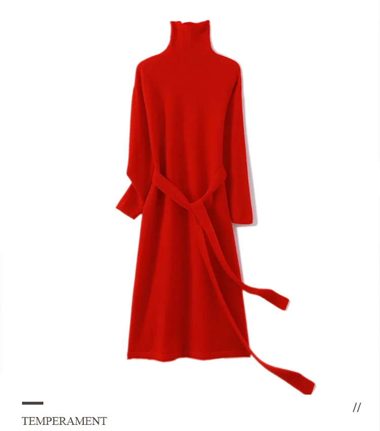 Women's wool sweater 100% pure wool women's dress 2024 autumn and winter new high neck long sweater slim knit bottom sweater