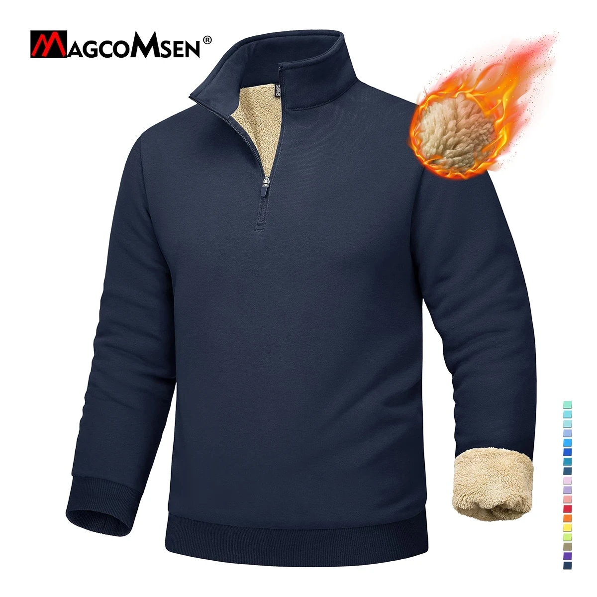 MAGCOMSEN 1/4 Zip Thermal Warm Sweatshirts Mens Sherpa Lined Turtleneck Fleece Heavyweight Pullover Winter Warm Sweaters Male