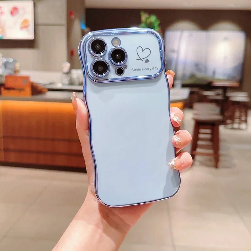 Wave Plating Love Heart Shockproof Phone Case Back Cover