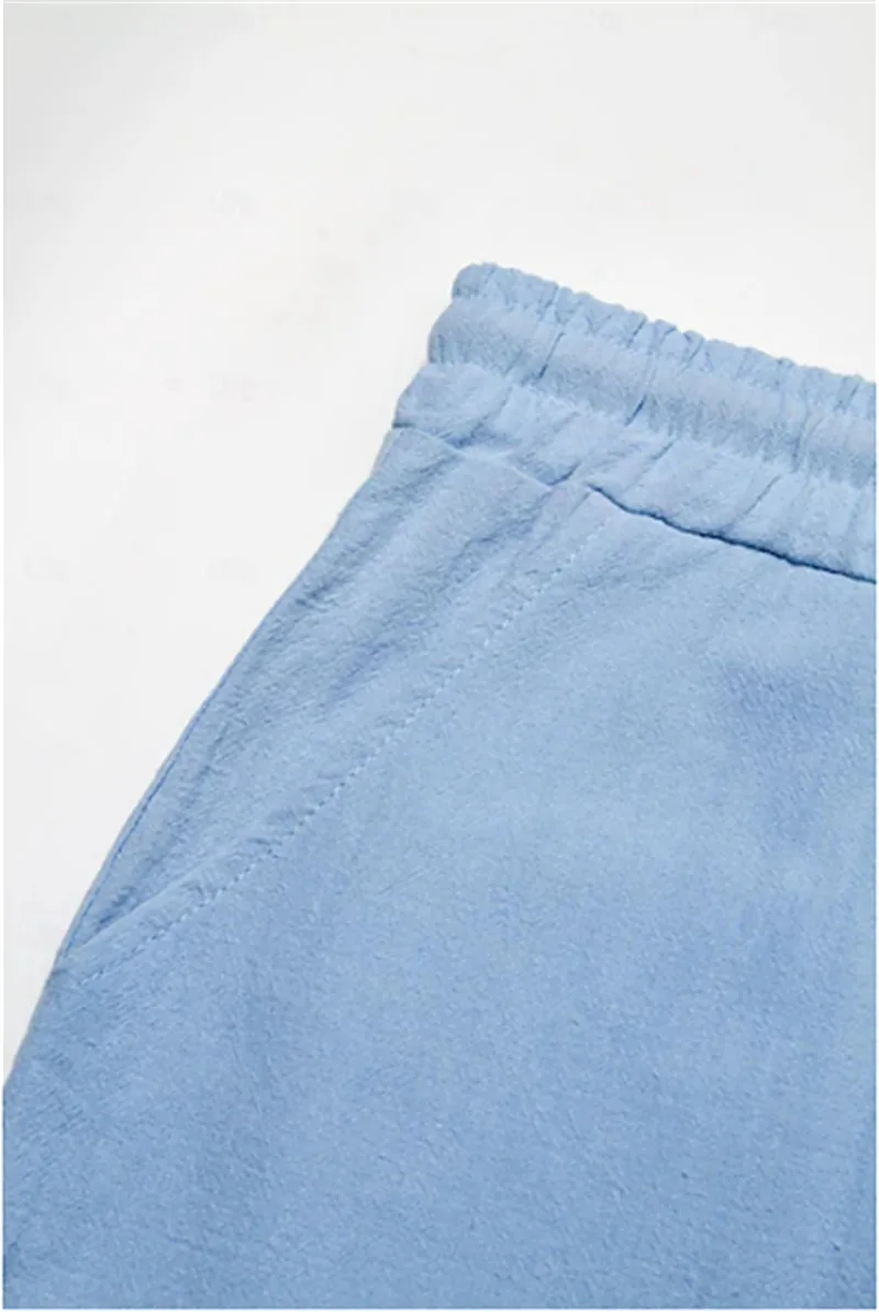 Summer Cotton And Hemp Shorts Draw Rope Elastic Waist Straight Leg Solid Color Breathable Daily Beach Five Minute Casual Medium 5