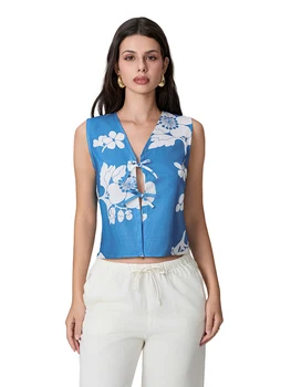 Stylish Sleeveless Floral Checkered Vest Chic Tie-front Outerwear for Trendy Summer Street Style Look 2