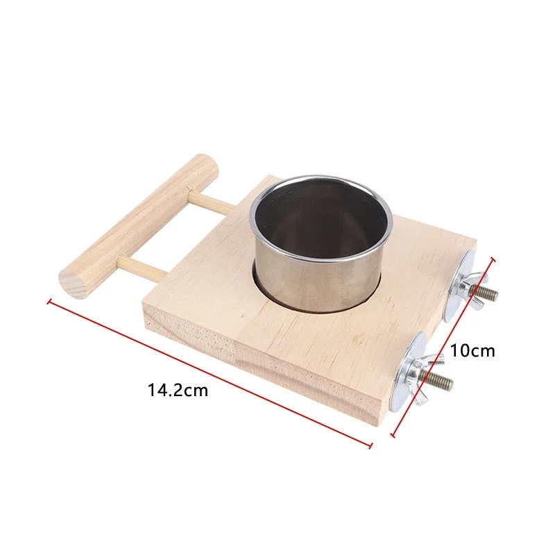 1 Pc Stainless Steel Bird Bowl Feeding Dish Cups Wooden Perch Stand Parrot Cage Feeder for Pet Birds Cockatiels Lovebird Conures