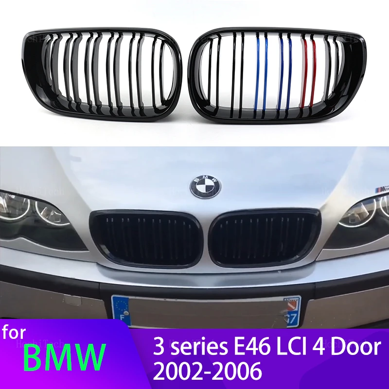 Viviance Griglia a doppia linea Griglie anteriori nere lucide compatibile con BMW E46 4 PORTE 3 Serie 02-04