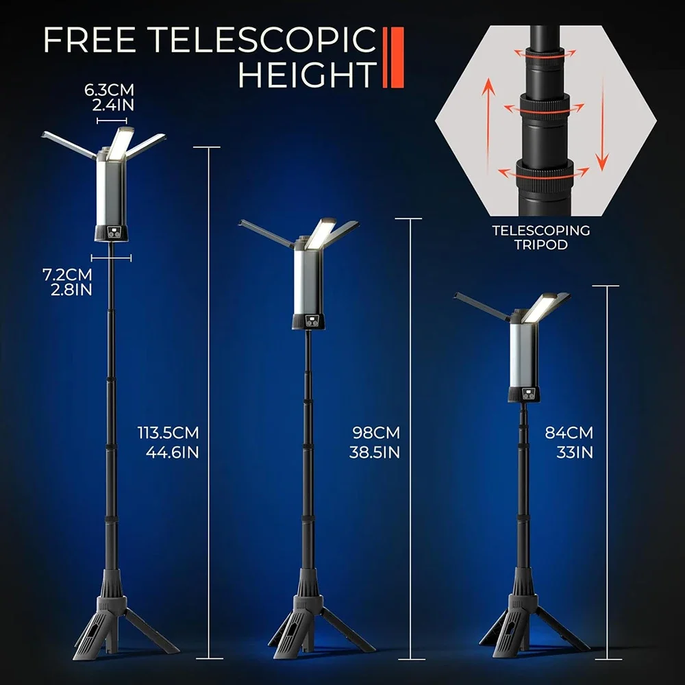 USB Rechargeable LED Work Light with Stand Cordless Lantern Multifunction Camping Handlamp Outdoor Warning Lamp Folding Bracket