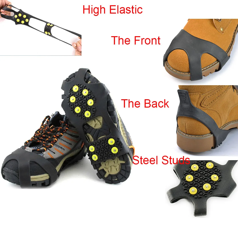 Ice Gripper Spike 1Pair 10 Studs Anti-Skid Snow Ice Gripper Climbing Shoe Spikes Grips Cleats Overshoes Crampons Spike Shoes Crampon S/M/L ice gripper spike climbing crampons
