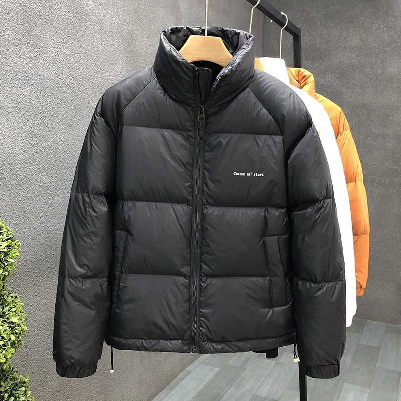 

Winter New Men's Oversize Warm White Down Jacket Streetwear Fashion Stand Collar Light White Duck Down Jacket Male Orange Black