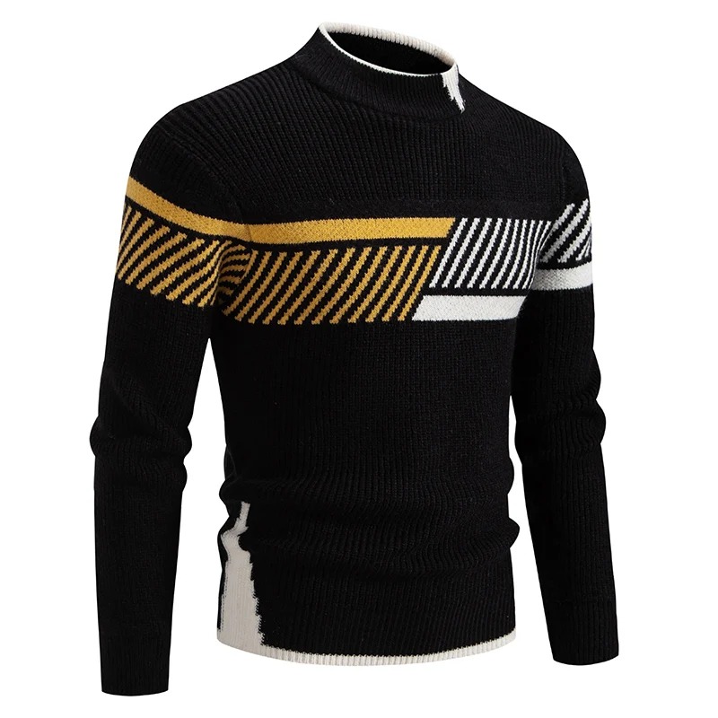 Autumn New Sweater Men's Half High Neck Casual Versatile Round Neck Knit with Slim Fit Elastic Sweater Inside 4