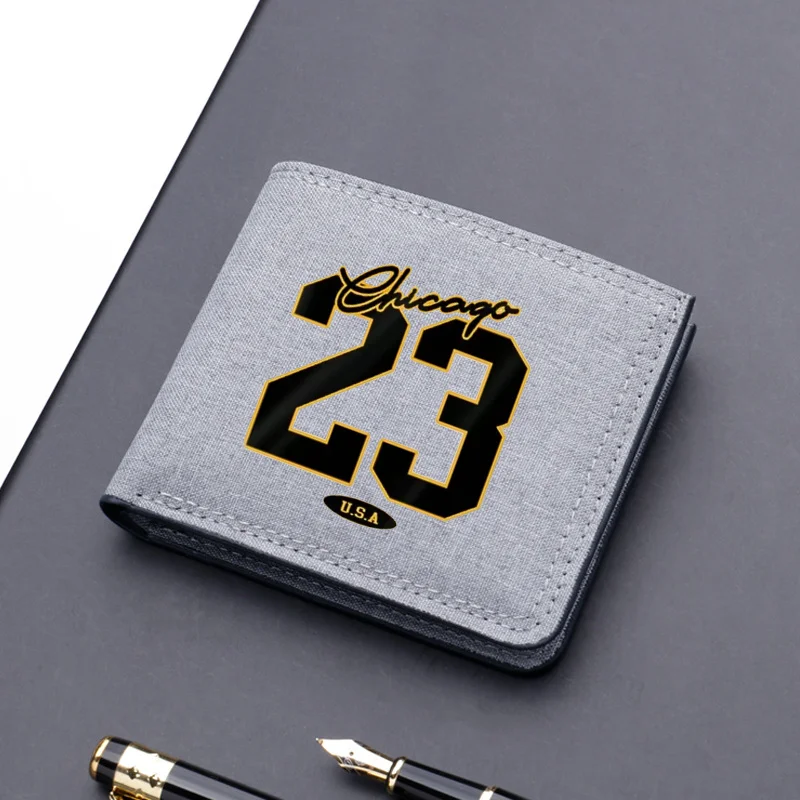 New 23 USA Art Letter Design Print Men's Short wallet With ID Window and Card Slots Purs Fashion Small Wallets