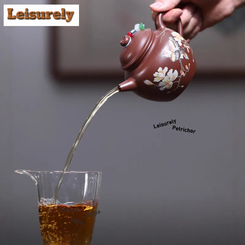 290ml Yixing Purple Clay Teapots Artists Handmade Flowers And Birds Pot Raw Ore Purple Mud Tea Maker Kettle Zisha Tea Set Gift