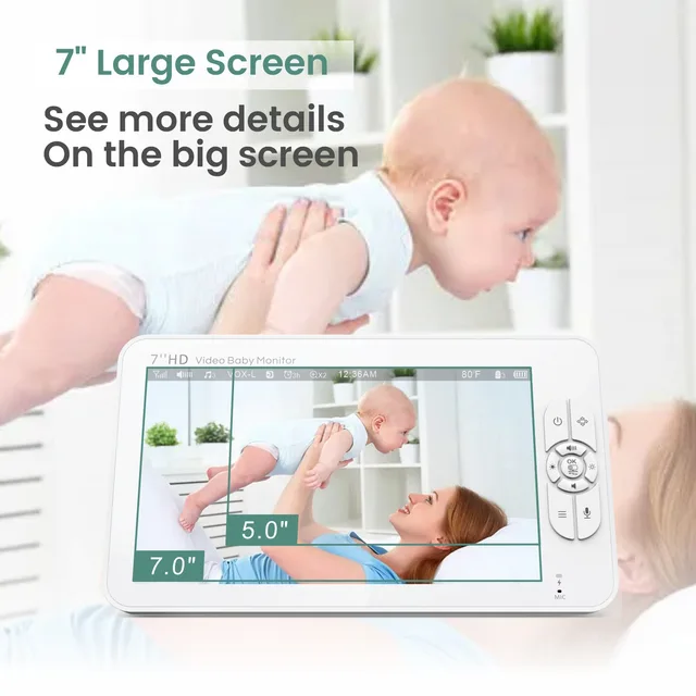 7 Inch Video Baby Monitor With Camera PTZ 4X Zoom Babyphone Cam 4000mAh Security Protection Surveillance Cam Temperature Sensor 3