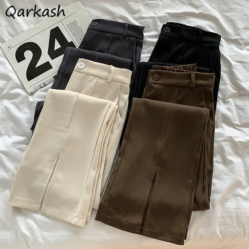 

Брюки женские повседневные однотонные с широкими штанинами, простые модные Универсальные Длинные брюки с завышенной талией в стиле ольччан, весна