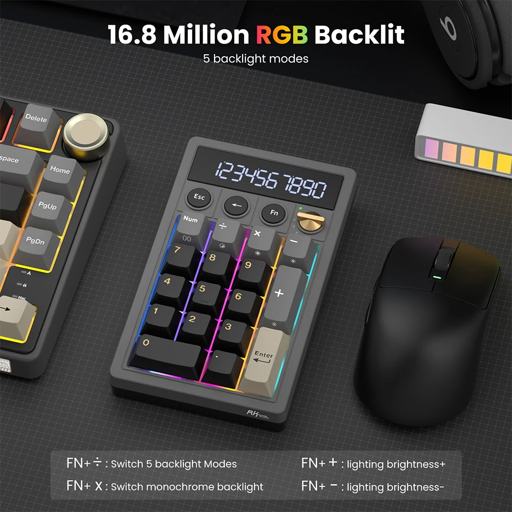RK ROYAL KLUDGE M20 2.4 무선 숫자 키보드 17키 PBT 키캡 RGB 가스켓 노브 블루투스 계산기 키패드 핫스왑 가능