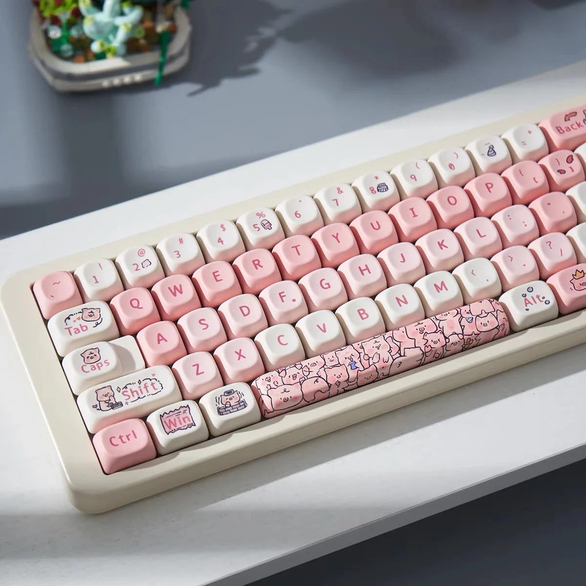 Cute Pink Pig Teclado Mecânico Moa Keycap Presente 139 Chaves Pbt Keycap Faça Você Mesmo Criativo 61 64 84 87 104 108 - Imagem 3