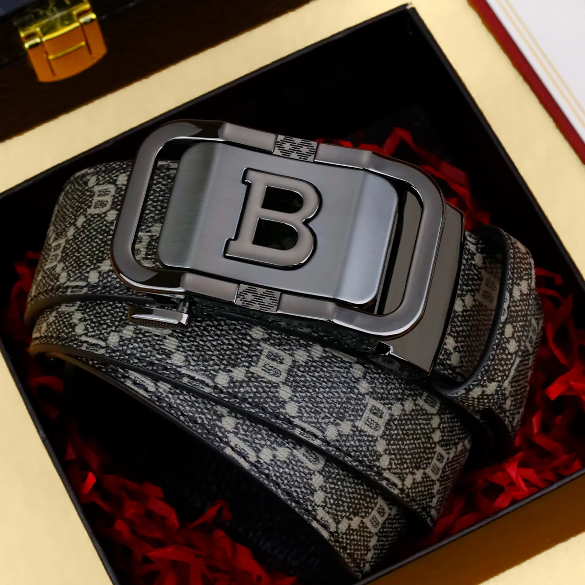 Men's Premium Leather Belt with Automatic Buckle - Casual & Business Style