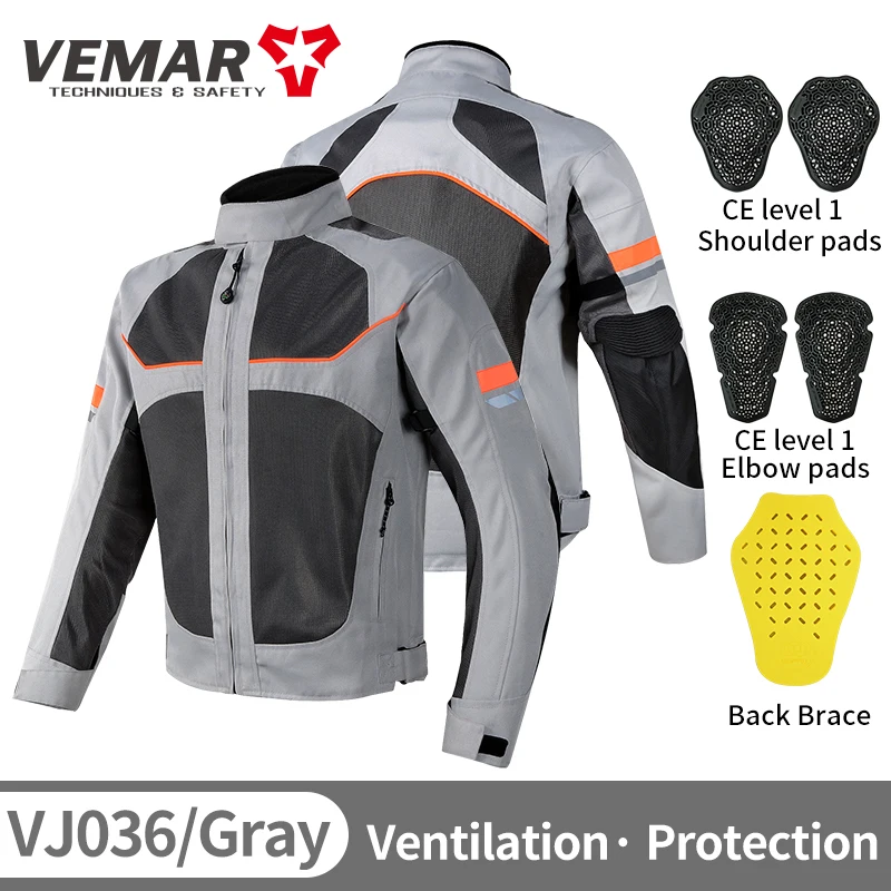 오토바이 Vemar 남성 재킷 통기성 메쉬 모토 CE 보호 오토바이 라이딩 코트 가드 모토 크로스 라이더 의류 블랙/그레이