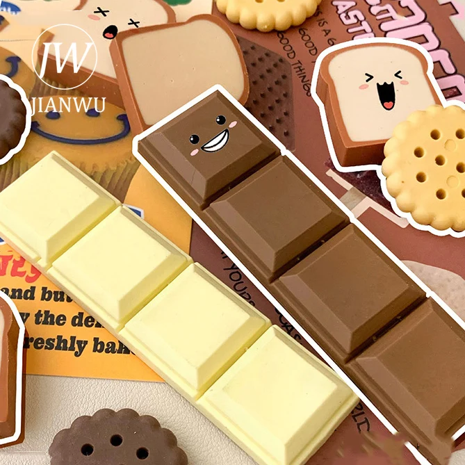 JIANWU Cartoon Simulated Chocolate Biscuit Toast Shaped Pencil Eraser Biscuit Eraser Set Creative DIY Journal Student Supplies Stationery