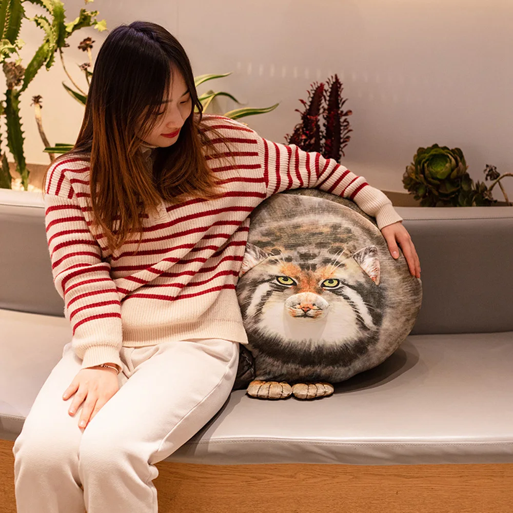 3D 인쇄 실물 같은 Pallas 고양이 채팅 manul 플러시 장난감 박제 초원 고양이 귀여워 쿠션 룸 장식 어린이를위한 생일 선물