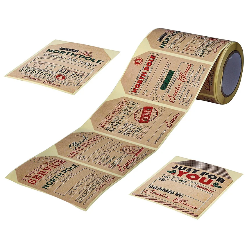 Festive Kraft Paper Christmas Gift Tags & Stickers for Holiday Packaging and DIY Decor