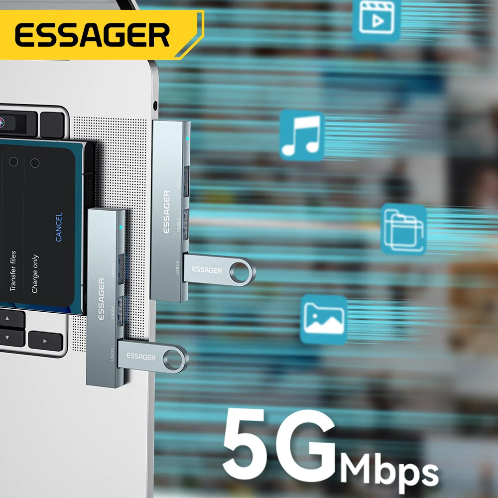 Essager 3 in 1 Type C to USB Hub 3 Ports Extended Plug Portable for Macbook Pro Computer Accessories