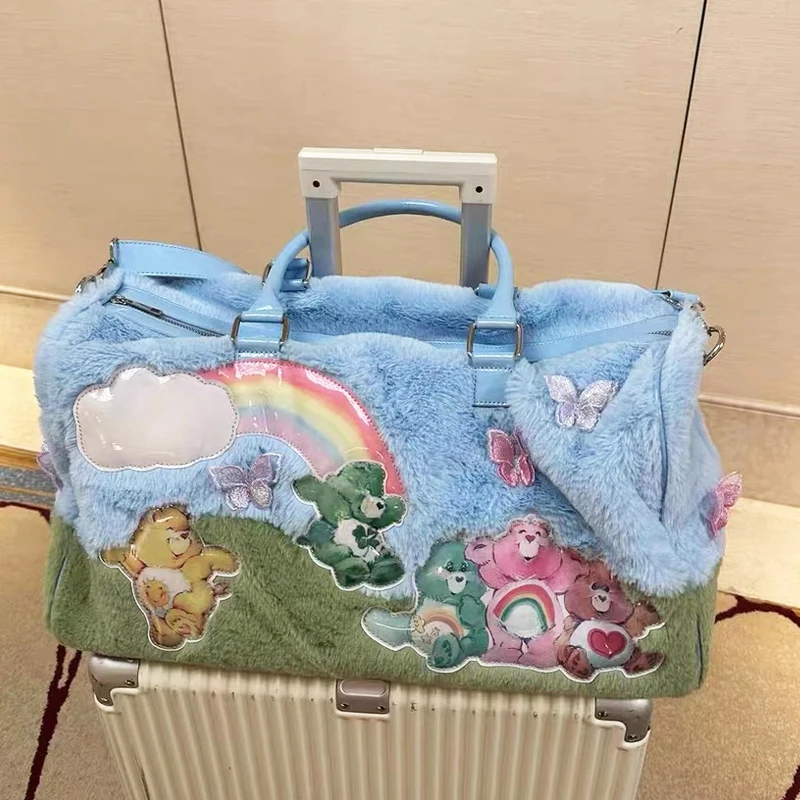 

Faux Fur Travel Bags For Women Luxury Designer Handbag And Purse 2024 New In Imitation lambswool Cartoon Large Capacity Shoulder