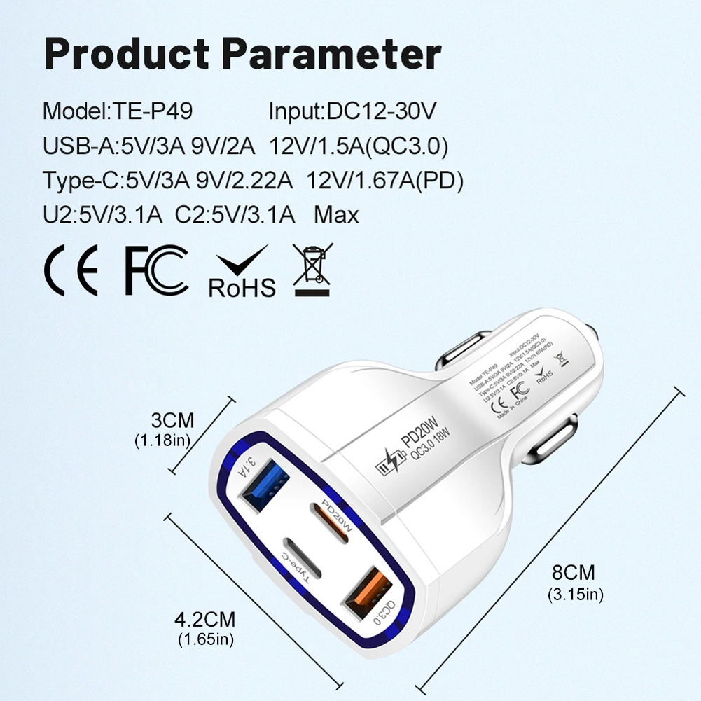    PD 20W 2USB + 2PD  , USB Tyoe C    , ȭ Ｚ, 12-30V, 4 in 1