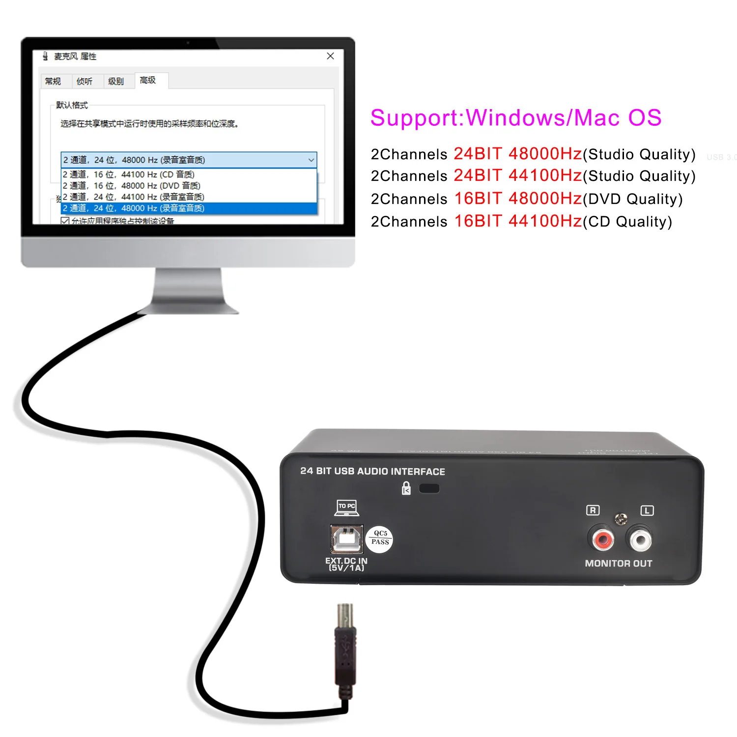 Freeboss 외부 Usb 사운드 카드 24Bit 48KHz ASIO4ALL 컴퓨터 녹음 스튜디오 기타 48V XLR 오디오 인터페이스 미니 UC26