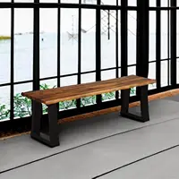 Wooden Dining Bench Seating Chair Rustic Indoor Outdoor Furniture Rustic Brown Black 1