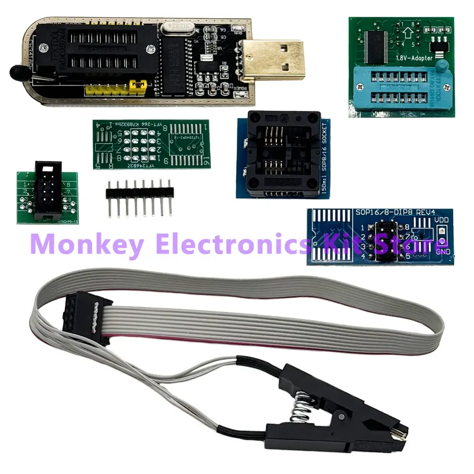 CH341A/B Programmer adapter+SOP8 clip+SOIC8 adapter with cable+1.8V adapter CH341A EEPROM Flash BIOS USB programmer ZIF adapter image 2