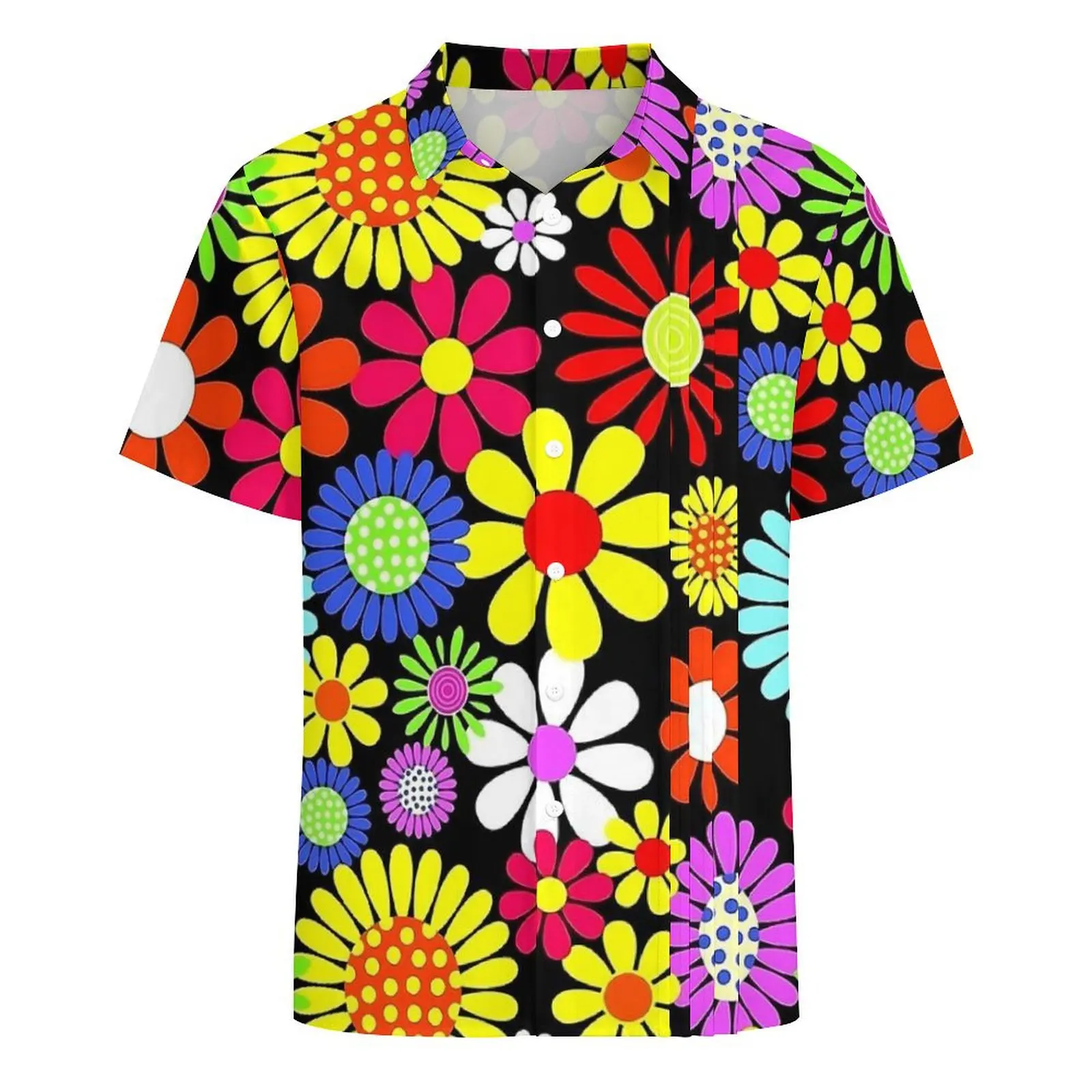 Retro Colorful Flower Power Print Vacation Shirt Male  Novelty Casual Shirts Hawaiian Short Sleeve Comfortable Plus Size Blouses 3
