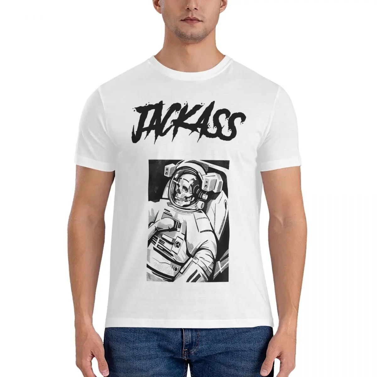 

Jackass Poster Painting T Shirts Men Cotton Vintage T-Shirts Crew Neck Ville Valo Tees Short Sleeve Clothing Graphic