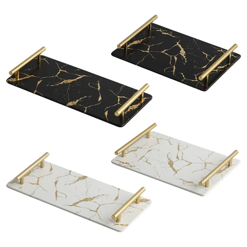 

Marble Texture Tray with Handles Makeup Jewelry Storage for Desktop Storage