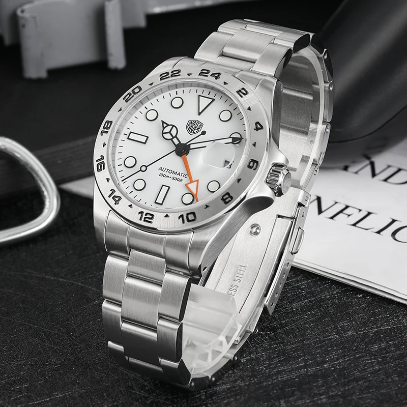 Watchdives GMT Watch of Men Retro NH34 Automatic Movement Mechanical Wristwatch Sapphire Crystal with Clear AR Coating Watches