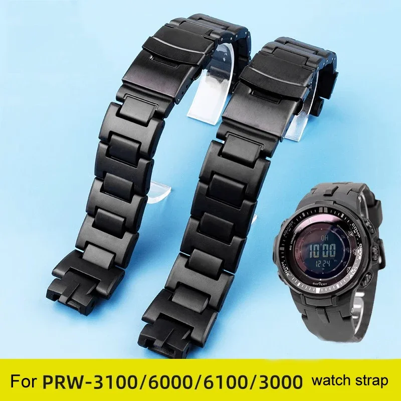 

Watch strap For Casio mountaineering series PRW-3000 3100 6000 6100Y modified plastic steel watch accessories