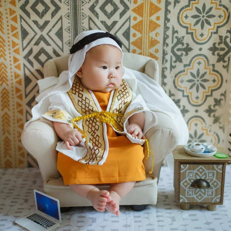 Arabian Robe Baby Infant Photography Clothing Sets Outfits Muslim Head Scarf Robe 3pcs/Set Toddler Souvenir Pictures Photo Props